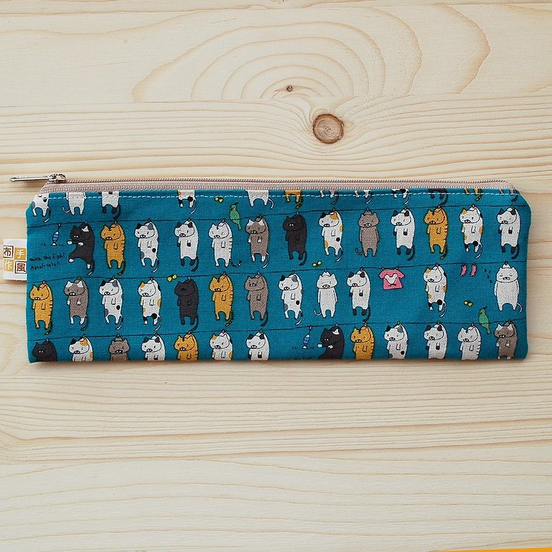 Sun Cat_Blue Zipper Wide Version Chopsticks Bag - ตะเกียบ - ผ้าฝ้าย/ผ้าลินิน สีน้ำเงิน