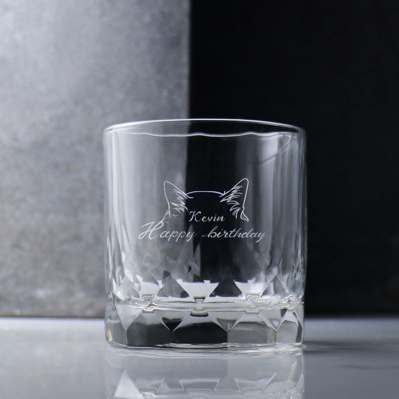 350cc [Cat Ear Cup] Diamond Pattern Pet Cat Ears Customized Whiskey Cup for Cats - แก้วไวน์ - แก้ว สีใส