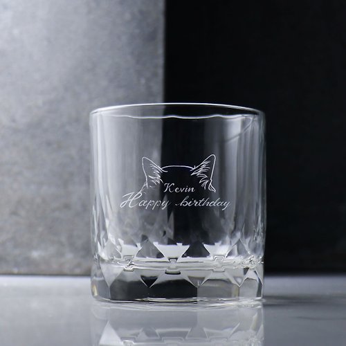MSA玻璃雕刻 350cc【貓耳杯】鑽石紋寵物貓耳朵客製威士忌杯 貓咪