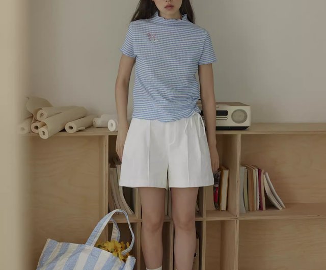 プリント修身半袖Tシャツ+チェック柄開叉半身スカート、夏の女装