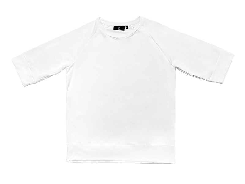 白色六分袖機能衣 - T 恤 - 聚酯纖維 白色