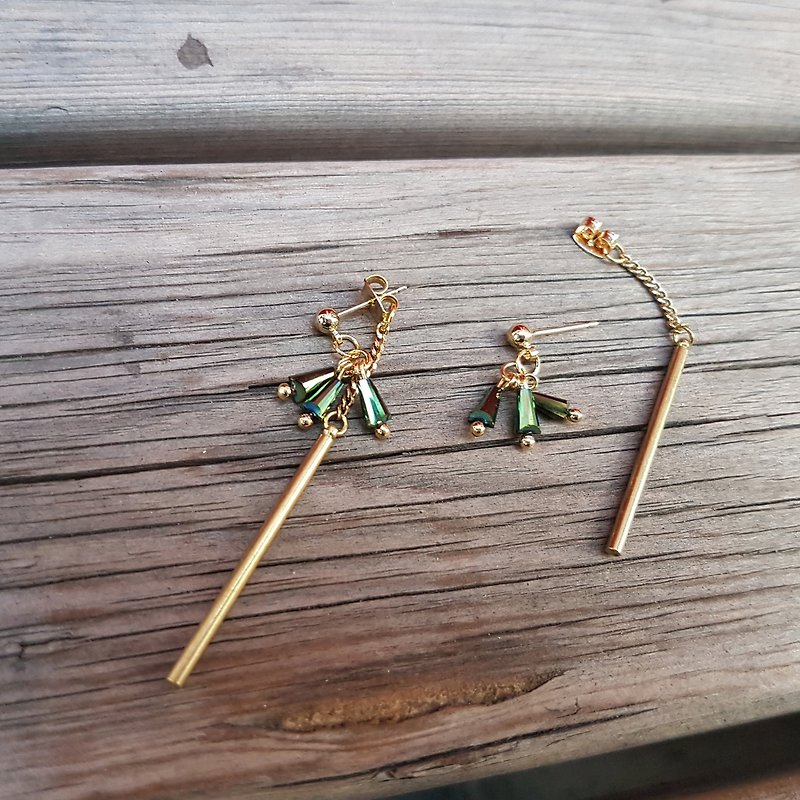 Exclusive earrings _ hand made simple copper crystal earrings _ detachable two pairs of wearing free modified clip earrings - Earrings & Clip-ons - Copper & Brass Green