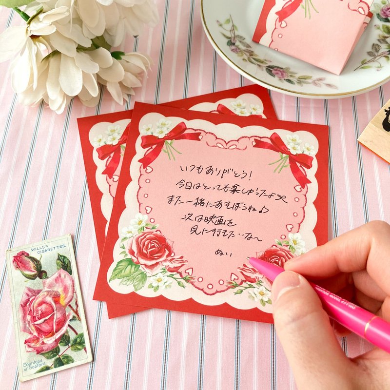 お花のハンカチ便箋　バラ - 信封/信紙 - 紙 紅色