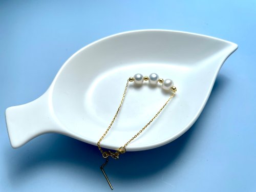 Athena珍珠設計 三珠 天然淡水珍珠 可調節 銀 手鏈