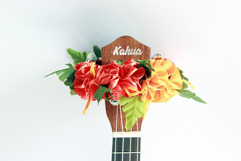 Ukulele lei / orange hibiscus, Ukulele gifts, Ribbon leis, Hawaiian crafts, Gift - Guitar Accessories - Cotton & Hemp Orange