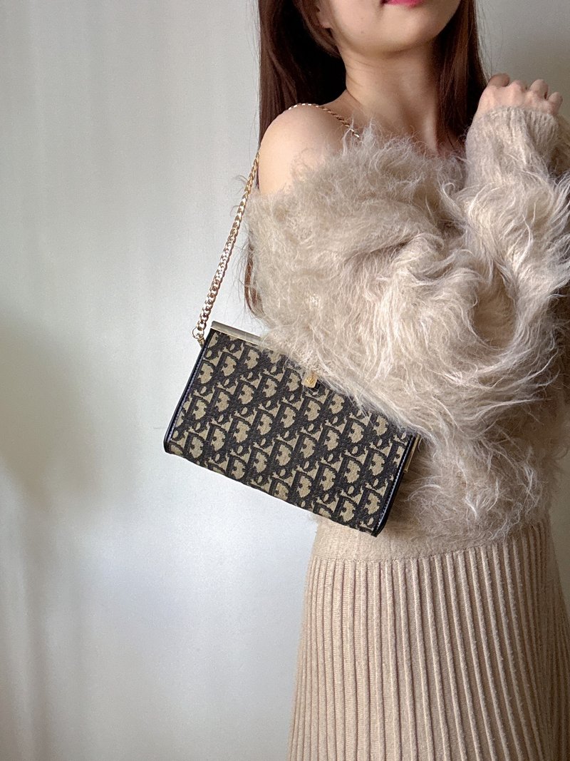 中古美品 Christian Dior 迪奧 經典老花 口金包 手拎包 晚宴包 - 手提包/手提袋 - 真皮 黑色