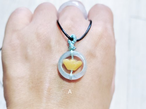 秦翠] 天然翡翠の高氷浮花、ゴールド、革縄鎖骨鎖 - ショップ xsthings