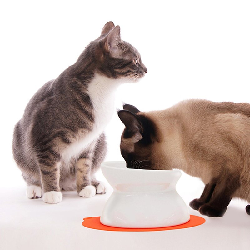 貓咪專用三色雙面磁碗 - 寵物碗/碗架 - 陶 白色