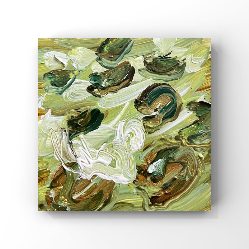 Abstract Swan in Lily Pond Art Impressionist Oil Painting in Earthy Green Tones - 海報/掛畫/掛布 - 其他材質 綠色