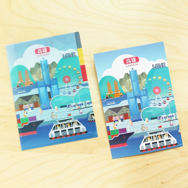 <Cat & Dog Strolls-Kaohsiung> A5 3-Section File Folder and Postcard Set - แฟ้ม - พลาสติก หลากหลายสี