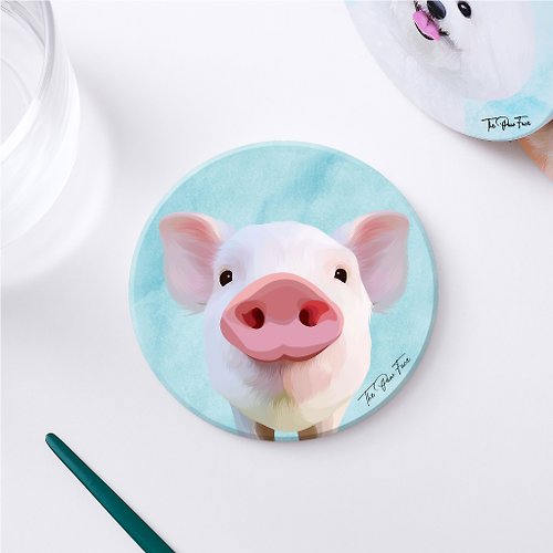 The Paw Face 迷你豬 豬豬-圓型陶瓷吸水杯墊/動物/居家用品