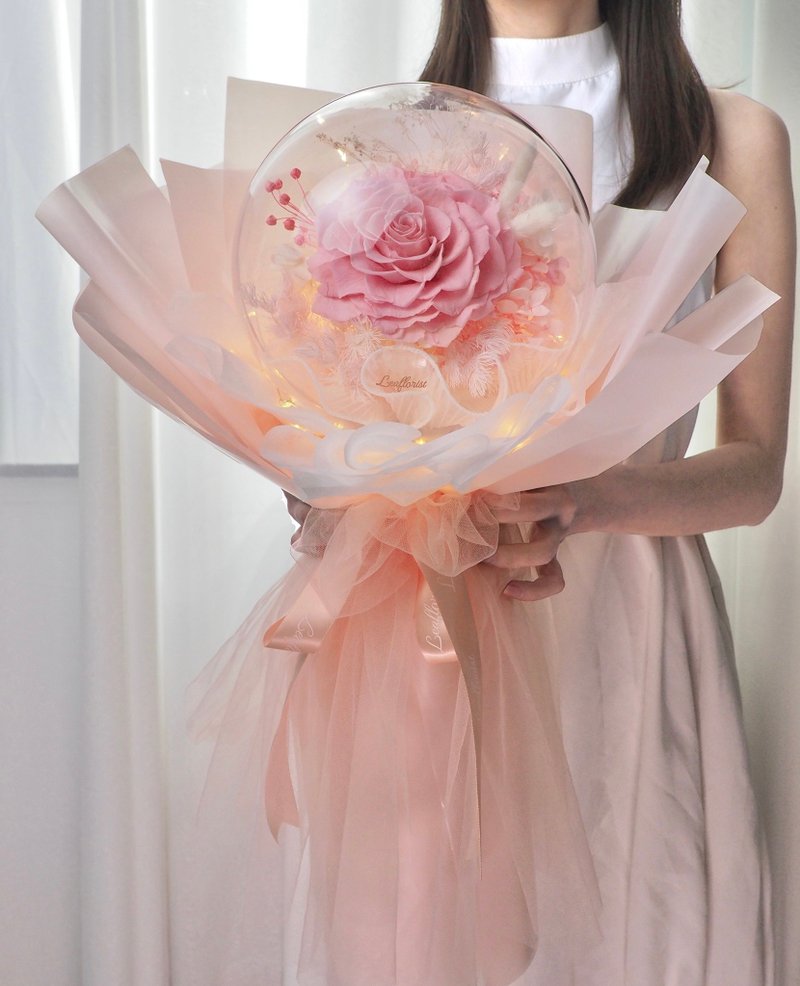 七夕情人節  Leaflorist 永生花 水晶球 花束 加大版- 5色 - 擺飾/家飾品 - 植物．花 粉紅色