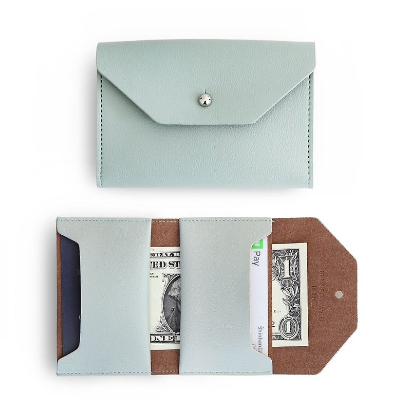 Funnymade adult imitation leather folding business card ticket holder - mint green ash, FNM35116 - Card Holders & Cases - Genuine Leather Green
