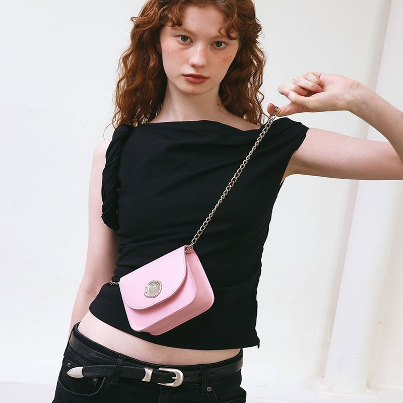 MUR Korean Letter Vegan Leather Bag (Soft Pink) - กระเป๋าแมสเซนเจอร์ - วัสดุอีโค 