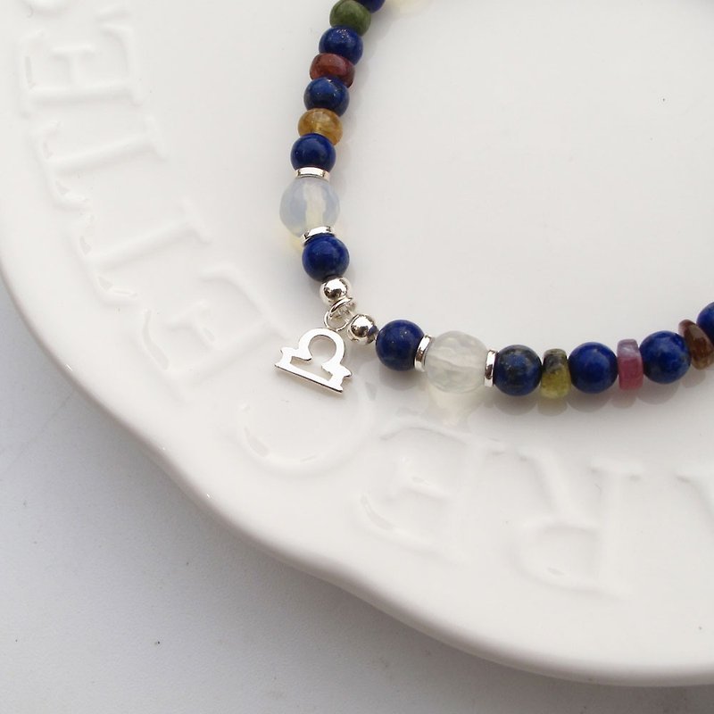 Bigman Taipa [Constellation Lucky Stone Series] Libra × Natural Stone Beads × Handmade Silver Bracelet - Bracelets - Semi-Precious Stones Blue