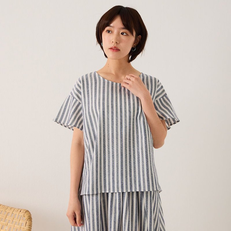 自然系棉麻直條上衣-共2色 - 居家服/睡衣 - 棉．麻 多色