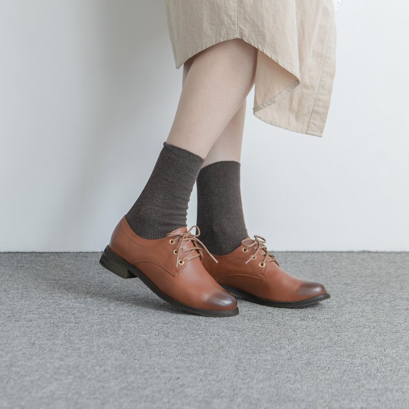 Sheepskin Derby Shoes_Brown - Women's Leather Shoes - Wool Brown