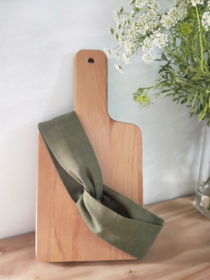 Cross hair band - fine version elastic - plain olive green - ที่คาดผม - ผ้าฝ้าย/ผ้าลินิน สีเขียว