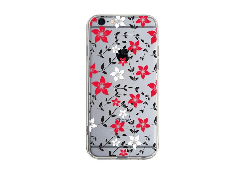 Red and white flowers transparent phone case for iPhone Samsung Huawei Sony - Phone Cases - Plastic Red