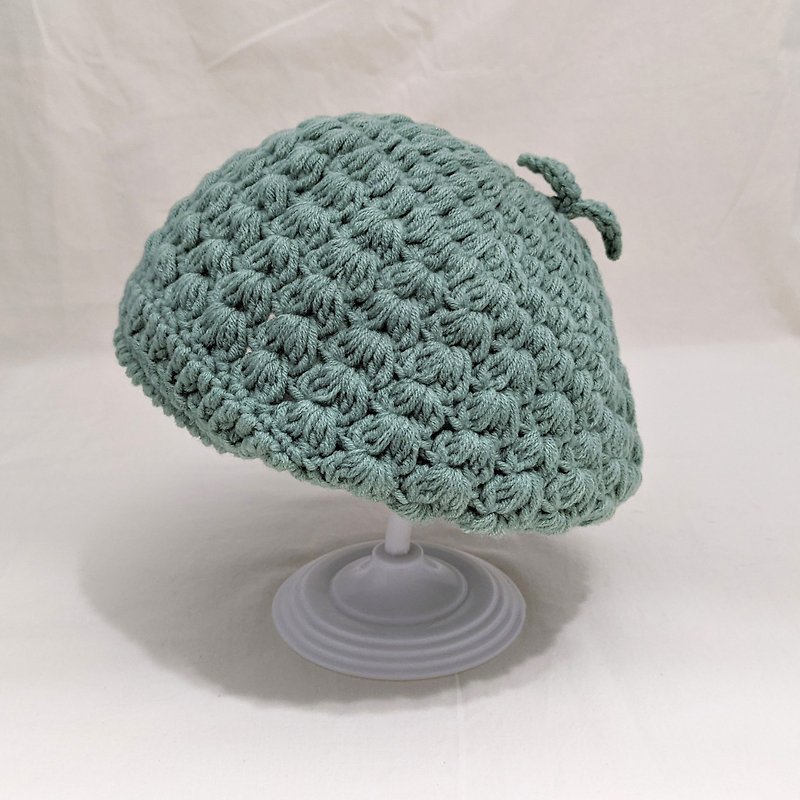 冬特賣|法式優雅|鉤針貝雷帽|素色挺立款-幸運草 - 帽子 - 其他材質 綠色