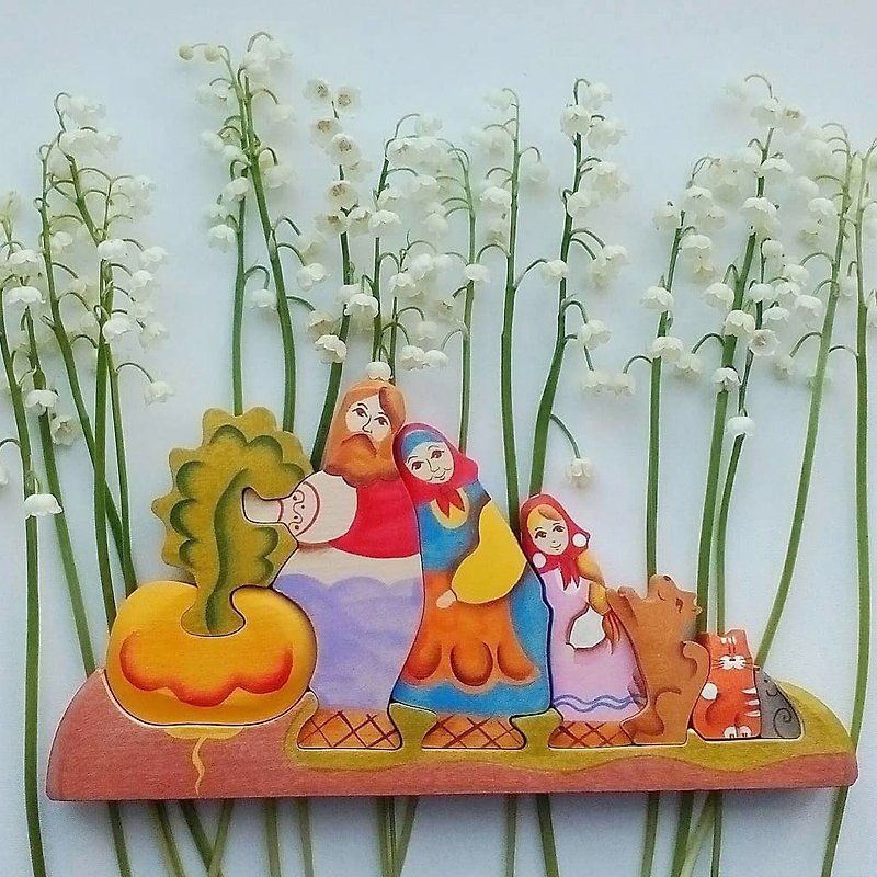 [Selected Gifts] Chunmu Fairy Tale Russian Building Blocks 3D Puzzle Series: Pulling the Carrot - Kids' Toys - Wood Red