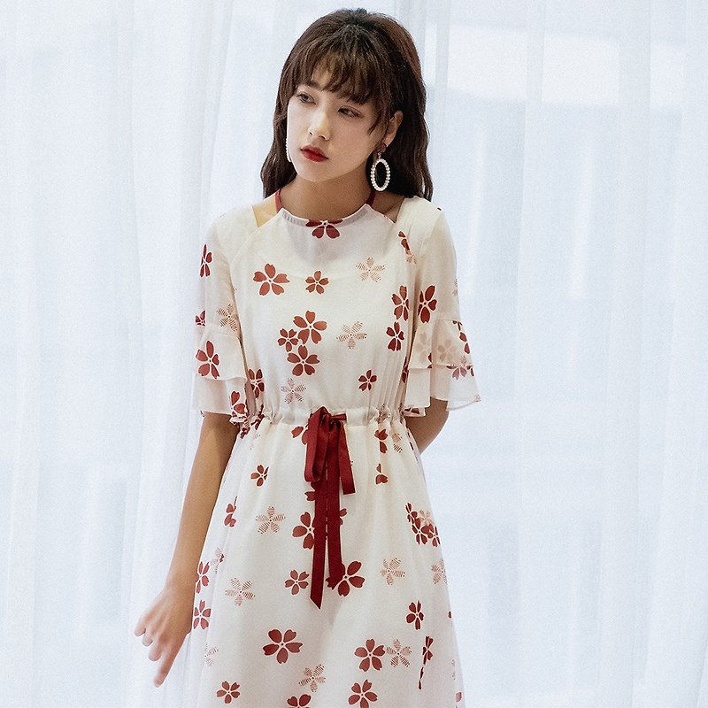 夏桜シフォン半袖ドレスドレス9202 - ワンピース - その他の素材 ホワイト