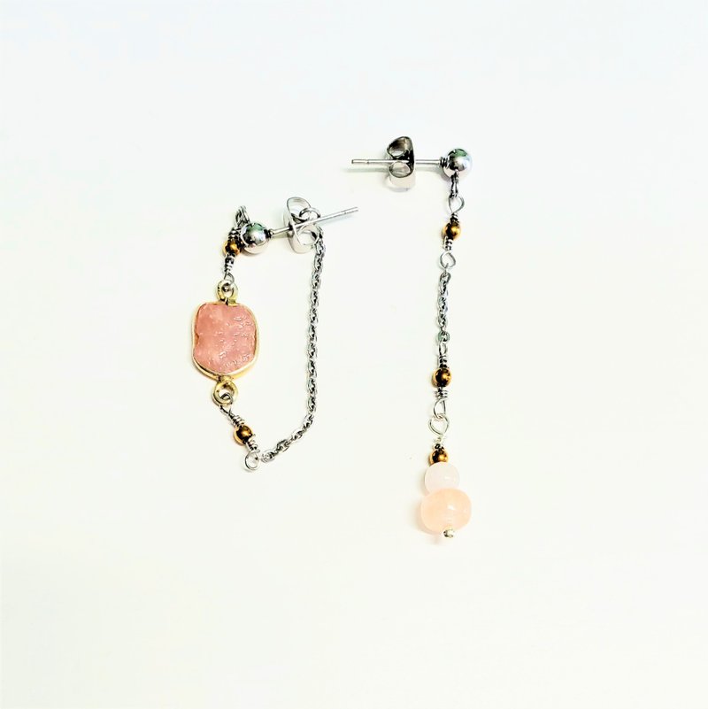 Natural semi-precious stones stainless steel dangle earrings (with certificate) - ต่างหู - เครื่องเพชรพลอย 