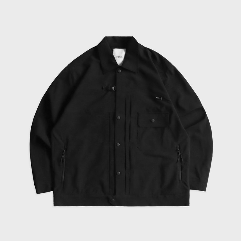 DYCTEAM - See-through Asymmetrical Work Jacket (black) - เสื้อโค้ทผู้ชาย - วัสดุอื่นๆ สีดำ