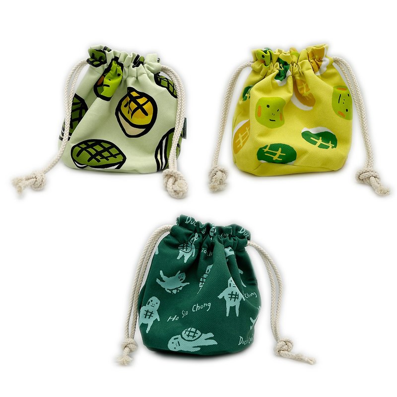 He Xiaoyong rope storage bag - Drawstring Bags - Cotton & Hemp Green