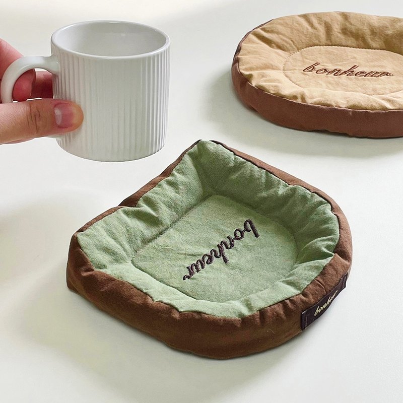 matcha bread coaster fabric tray - 杯墊 - 棉．麻 