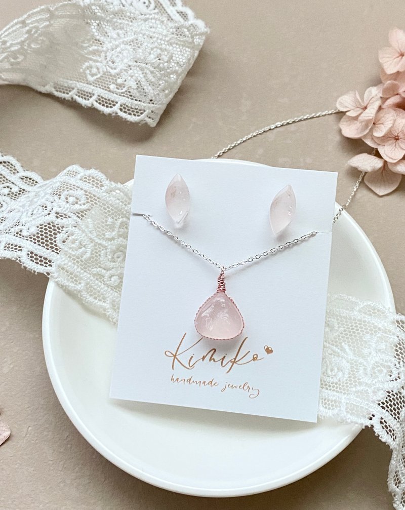 【Misty Rose Petal Shadow Earrings・Necklace Set】 Whispers of the Heart - Winter Serene Petal Shadow Collection - Earrings & Clip-ons - Rose Gold Pink