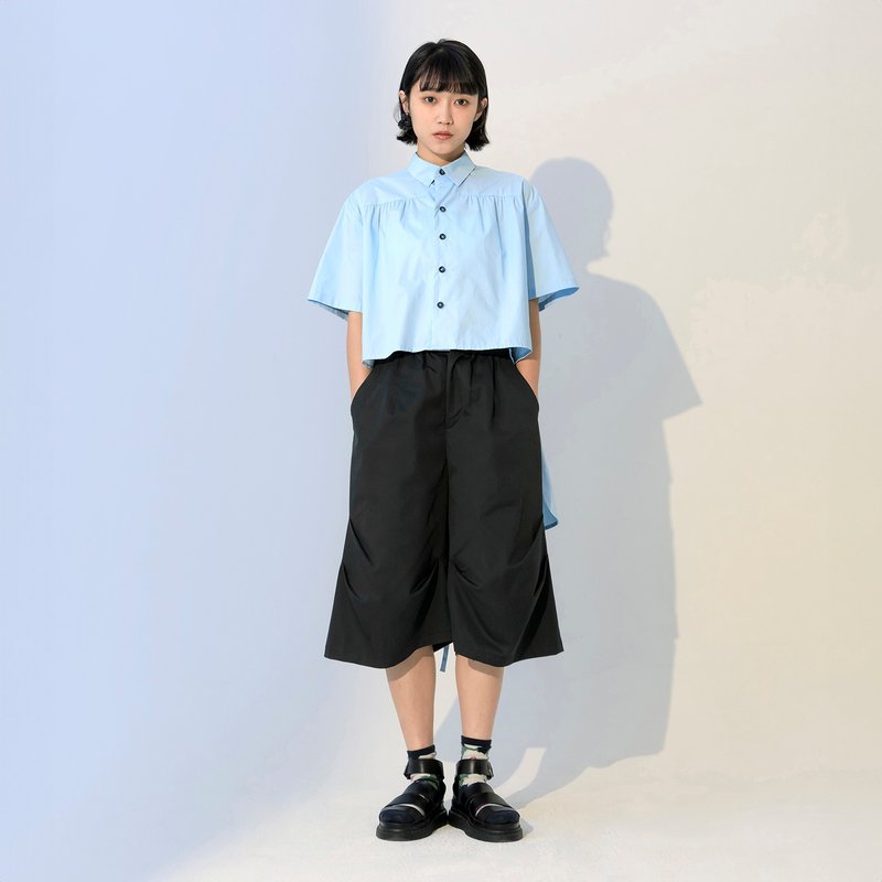 Asymmetrical Tie-Waist Shirt - Women's Shirts - Cotton & Hemp Blue