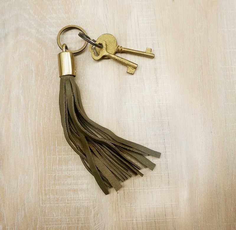 Sienna leather tassel charm key ring - Keychains - Genuine Leather Green