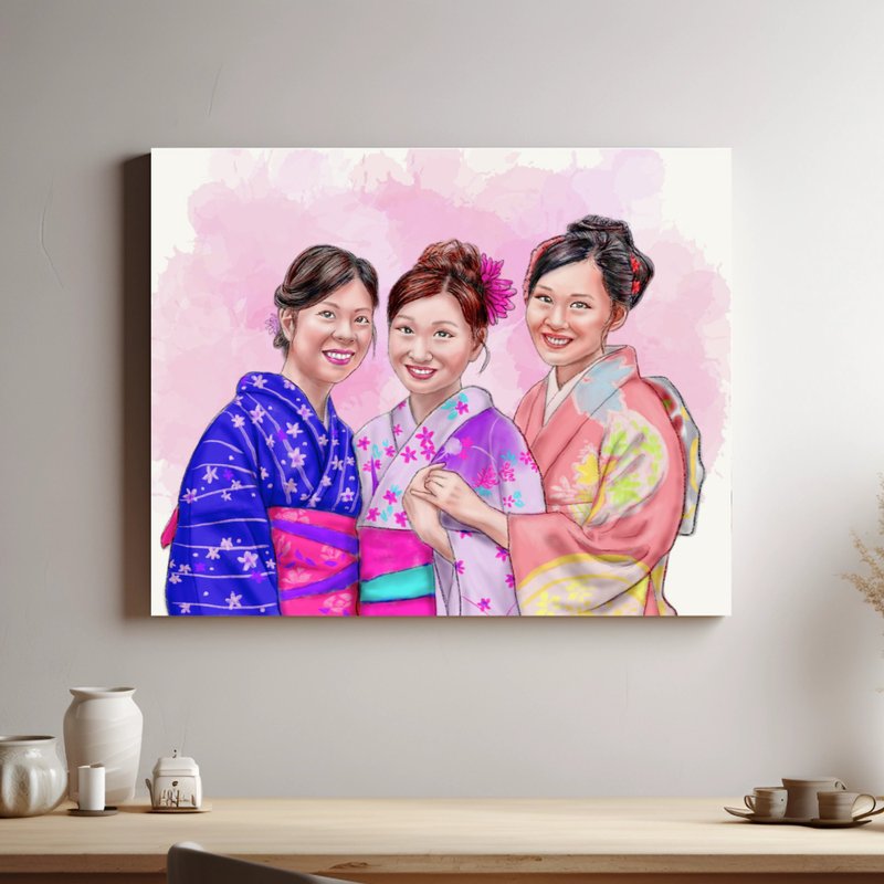 Custom Portrait on Canvas Personalised Portrait Wall Art Painting from Photo - ภาพวาดบุคคล - เส้นใยสังเคราะห์ ขาว