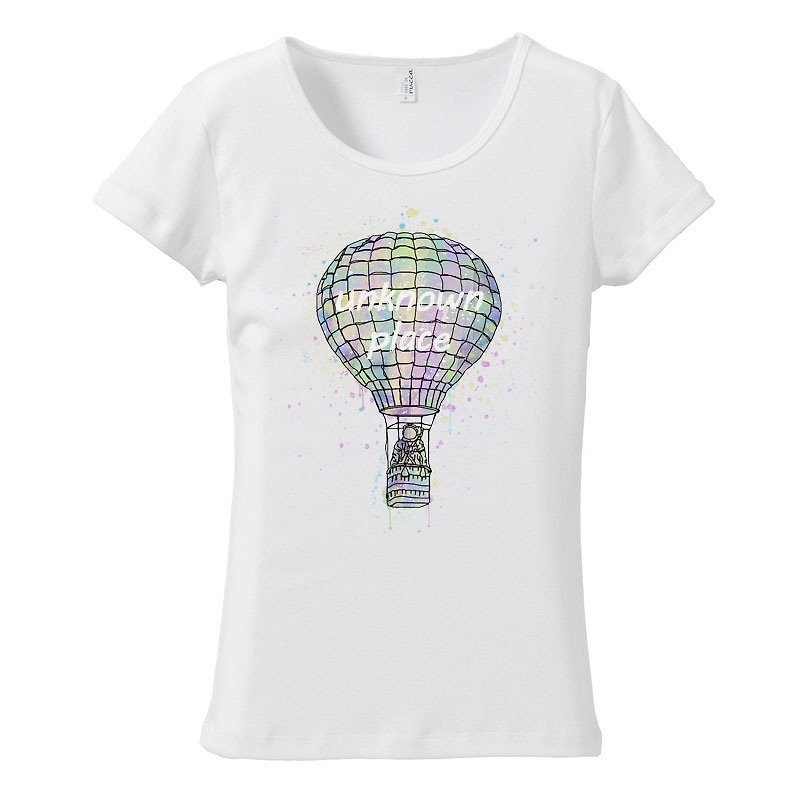 [Women's T-shirt] Space balloon 2 - เสื้อยืดผู้หญิง - ผ้าฝ้าย/ผ้าลินิน ขาว