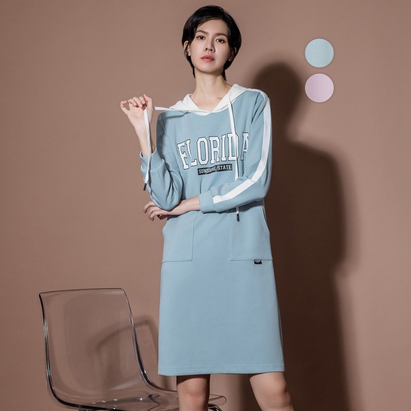 【MEDUSA】Florida Pastel Color Hooded Tee Dress - One Piece Dresses - Cotton & Hemp Blue