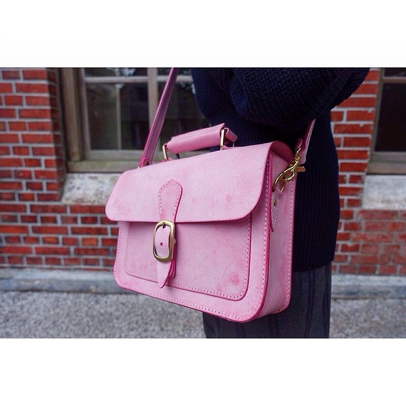 Pink Mini Cambridge Bag / Wax Leather - Messenger Bags & Sling Bags - Genuine Leather Pink