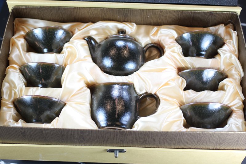 【新春賀歲】鐵斑 天目釉 圓滿斗笠茶具組 陶藝名家葉敏祥作品 - 茶壺/茶杯/茶具 - 瓷 