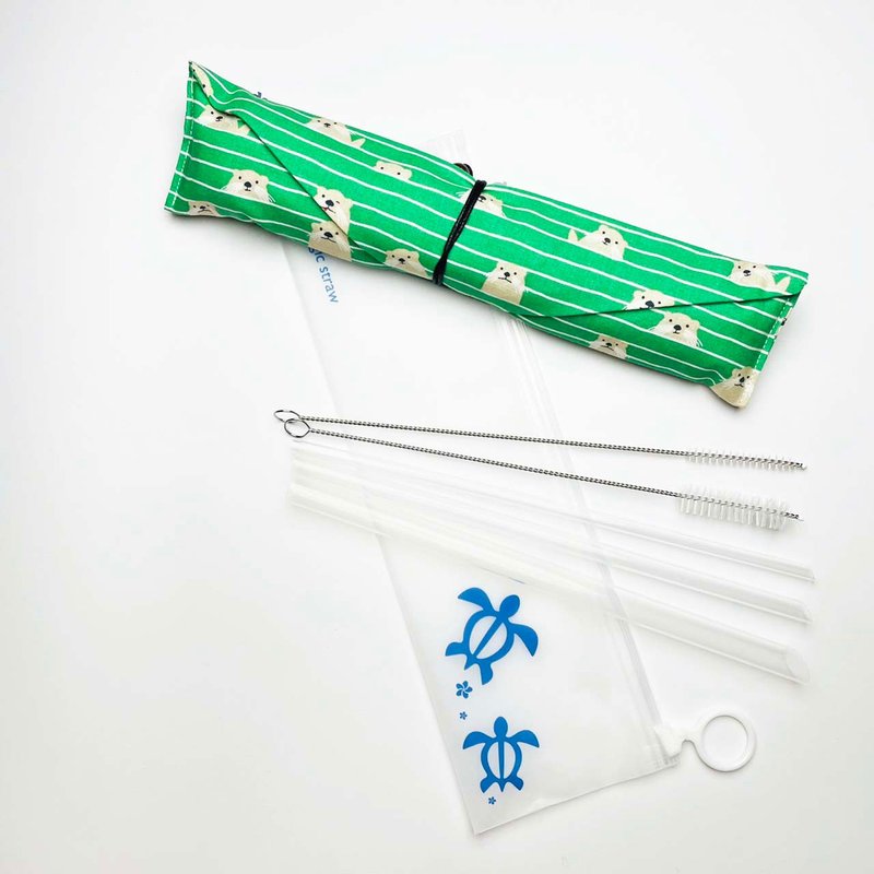 【美吉吸管 x 21.5cm】萌萌水獺收納袋+全尺寸五件組 - 環保吸管 - 其他材質 綠色