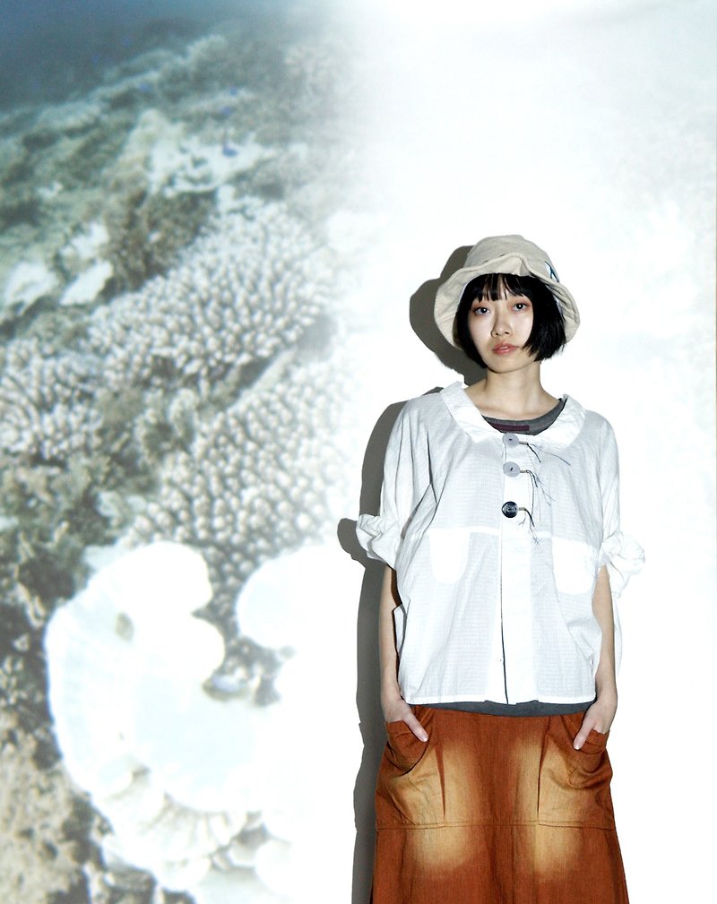Sea _ rock reef slinky pocket shirt - เสื้อเชิ้ตผู้หญิง - ผ้าฝ้าย/ผ้าลินิน ขาว