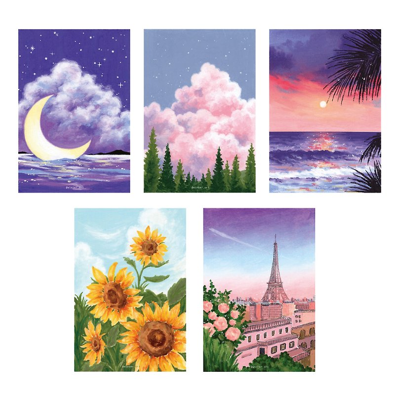 Oil pastel Postcard set 3 (5 sheets) - Cards & Postcards - Paper Multicolor