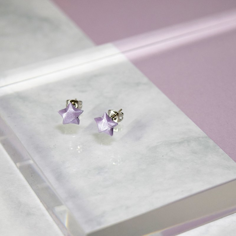 Cute Little Lavender Purple Lucky Star Handmade Earrings - ต่างหู - กระดาษ สีม่วง
