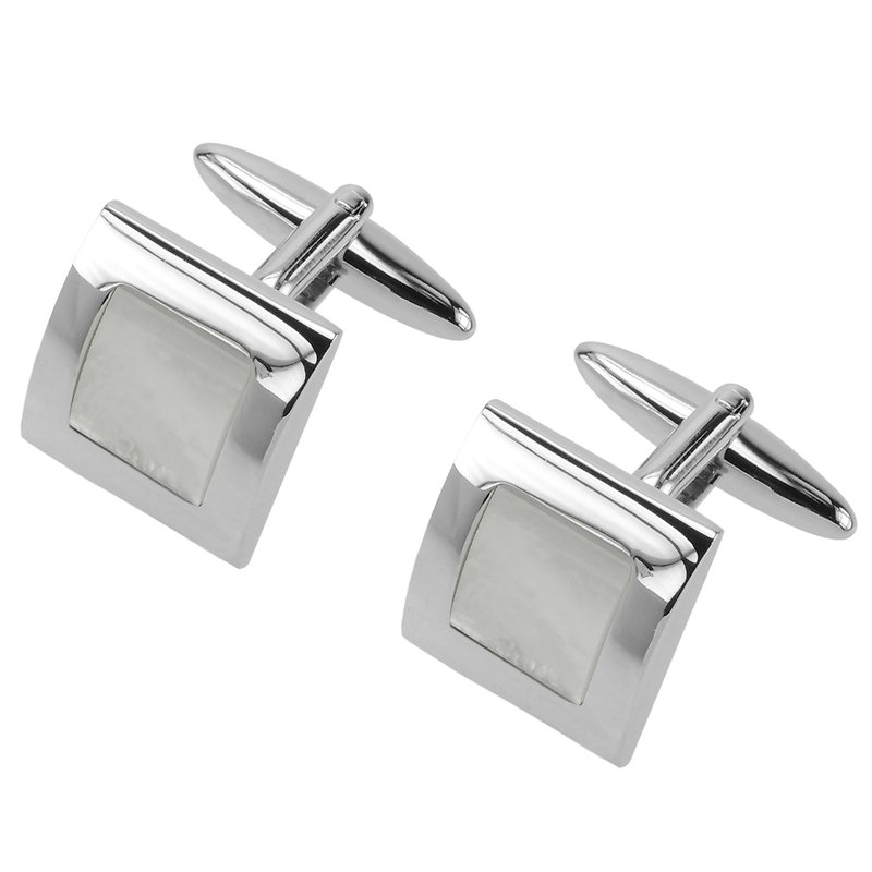 Mother of Pearl Curved Square Cufflinks - Cuff Links - Other Metals White