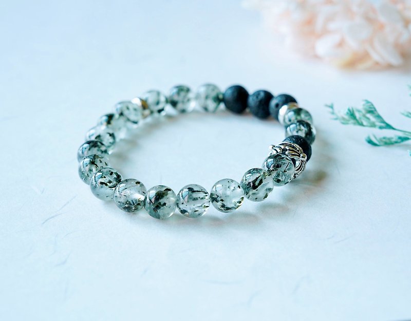 Green mica volcanic rock Stone|| Relieve stress, release calmness and courage crystal bracelet - Bracelets - Crystal Green