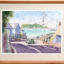 水彩画原画 夕焼けの由比ヶ浜・鎌倉 - ショップ 松下勝明