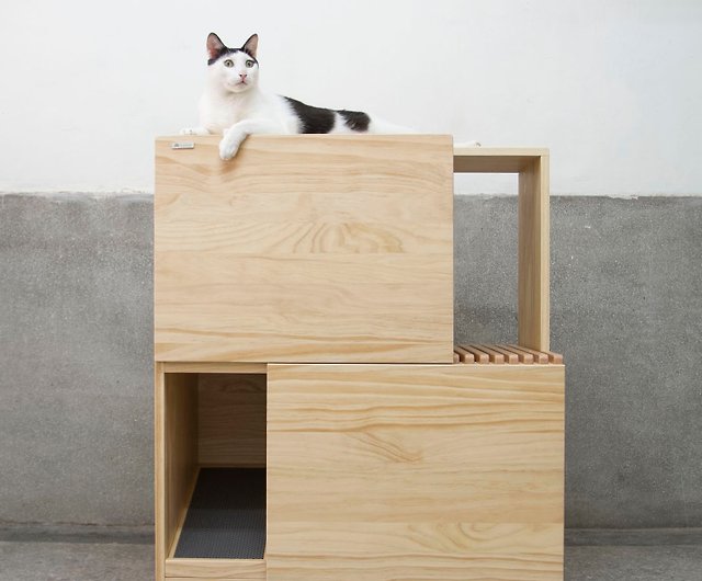 Chumu]二層猫用トイレキャビネット-猫用トイレと猫用ジャンプ台 ...