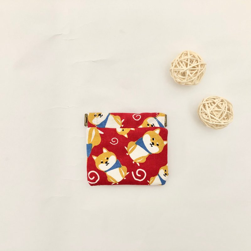 客製化選布-手作紅色柴犬零錢包 小包 生日禮物 送禮 - 零錢包/小錢包 - 棉．麻 多色