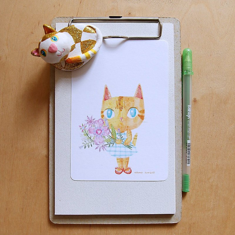 ginger cat postcard - การ์ด/โปสการ์ด - กระดาษ สีส้ม