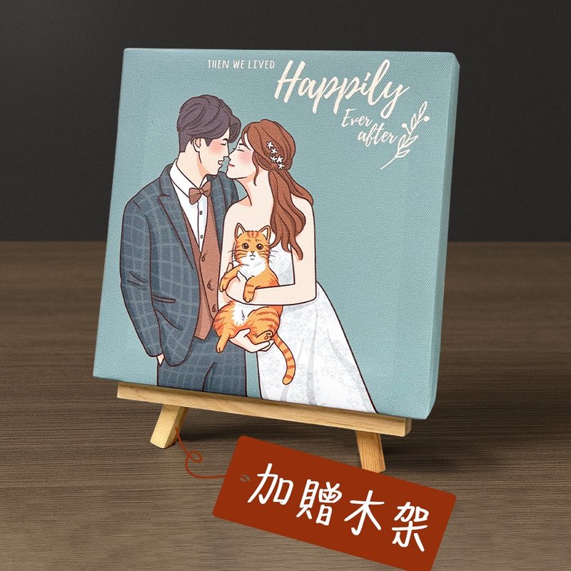 客製化禮物【結婚/情人節禮物】似顏繪無框畫-加贈立架和乾燥花卡 - 似顏繪/客製畫 - 防水材質 卡其色