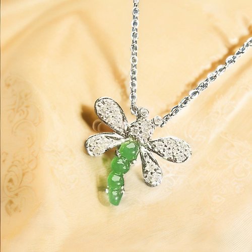 瓔珞珠寶盒 E.L.Jewelry Box 冰種老坑綠翡翠蜻蜓設計款項鍊 18K金鑽石 | 天然緬甸玉翡翠A貨